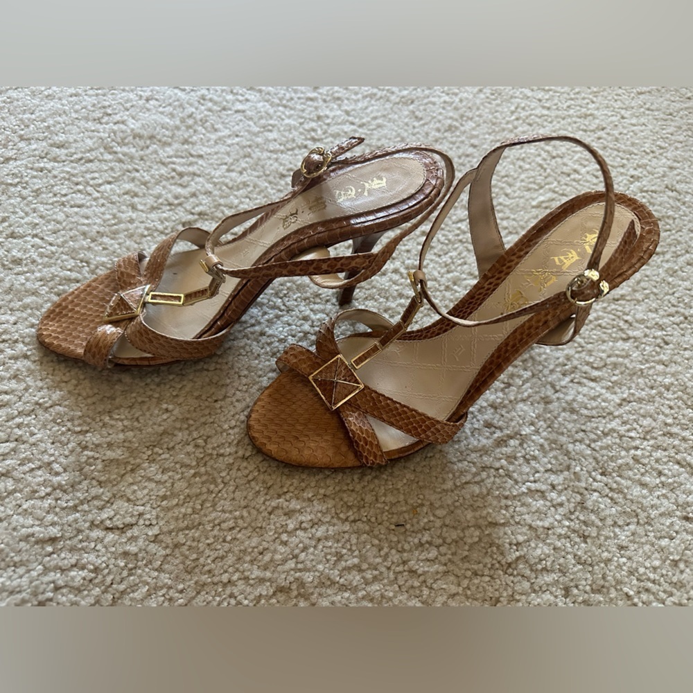 L. A. M. B. Galia snakeskin leather soled Elegant Brown Strappy Heels